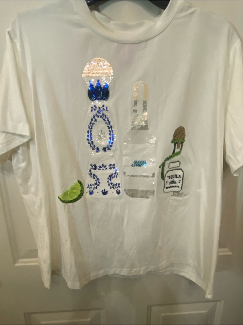 QUEEN OF SPARKLES White Short Sleeve Tee with Queen of Tequila - Clase Azul NWOT